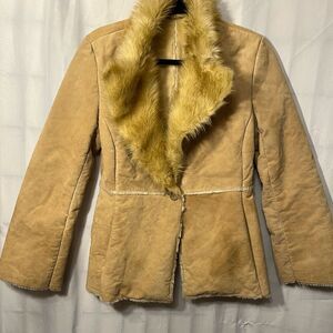 New York & Company Faux Fur Tan Leather Jacket